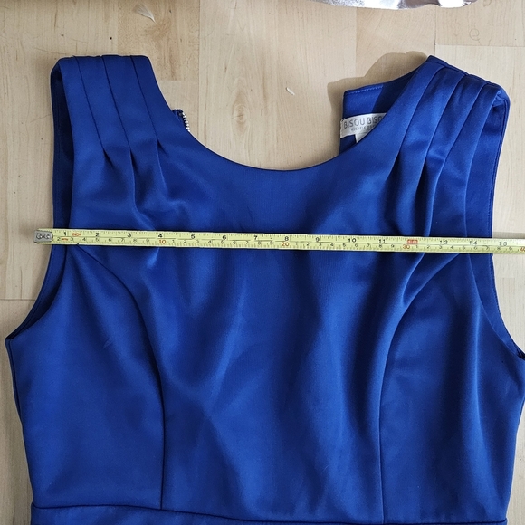 BISOU BISOU Michele Bohbot Cocktail Sleeveless Satin Peplum Dress Blue sz 10 EUC - Picture 5 of 6